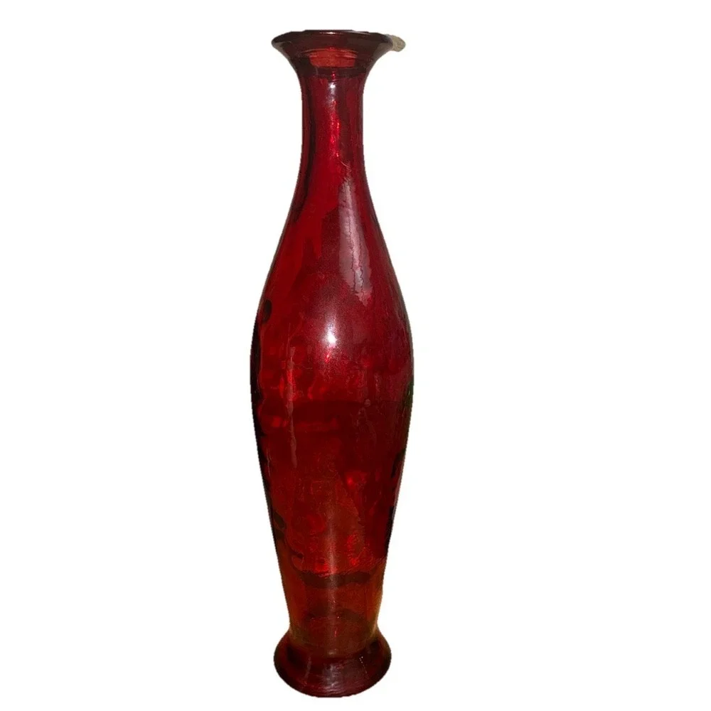 Vintage Red Art Glass Vase Decanter Molded  Bottle Melos Spain 17